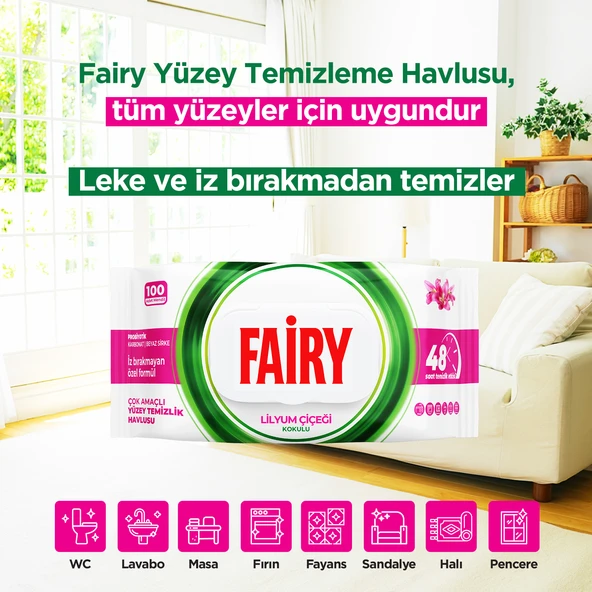 Fairy Çok Amaçlı Yüzey Temizlik Havlusu 100 Yaprak 12 Adet | Lilyum Çiçeği | Beyaz Sirke Karbonat - 3