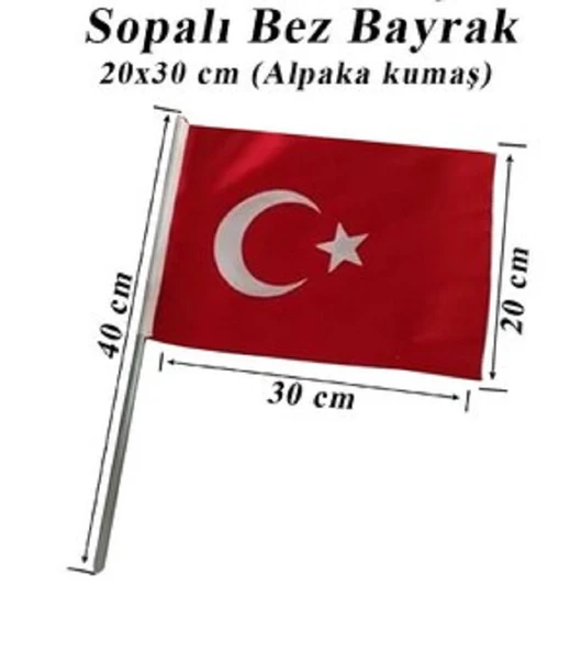 Plastik Sopalı Bez Bayrak 20x30cm 10'lu Paket