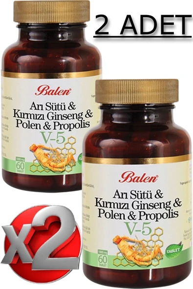 2 Adet (V5) Arı Sütü& Ginseng& Polen & Propolis Tablet 1015 Mg 60 Adet