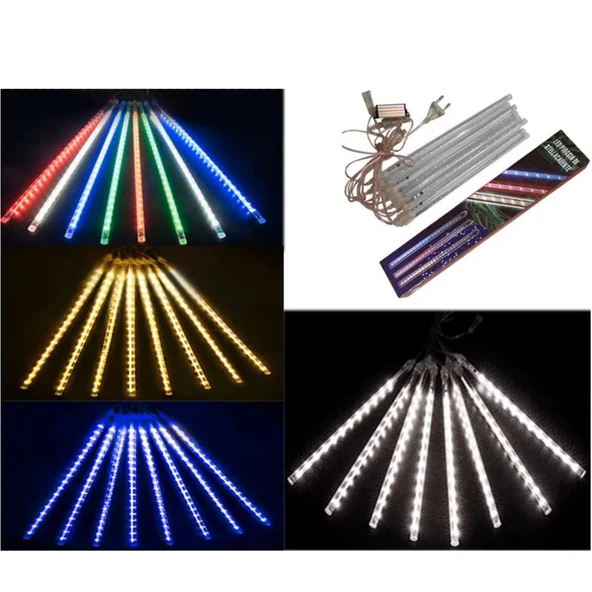50cm RGB LED 2mt. Meteor yılbaşı aydınlatması yağmur kar efekti tüp su geçirmez parti çıbık ışık eklenebilir 6W - 3