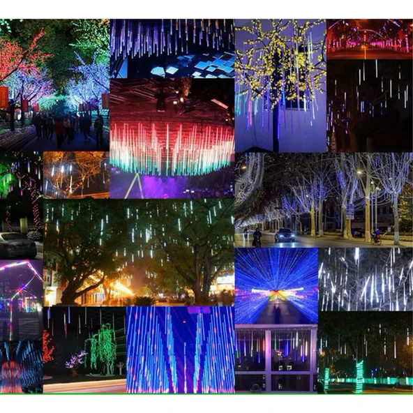 50cm RGB LED 2mt. Meteor yılbaşı aydınlatması yağmur kar efekti tüp su geçirmez parti çıbık ışık eklenebilir 6W - 2
