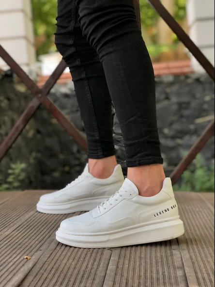 ET0238 Yüksek Taban Beyaz Bağcıklı Erkek Ayakkabı - Resim 2