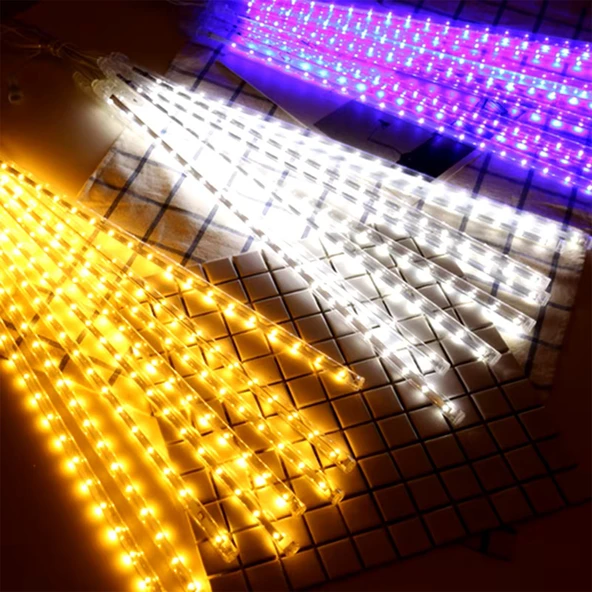 50cm RGB LED 2mt. Meteor yılbaşı aydınlatması yağmur kar efekti tüp su geçirmez parti çıbık ışık eklenebilir 6W - 6