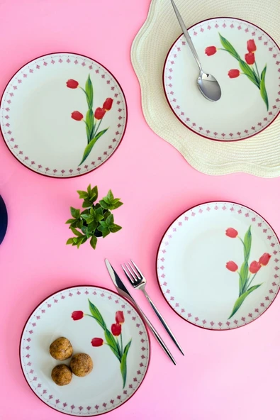 Tabak Evi Lale Tuval Pasta Takımı Rimli 20 cm 4 Kişilik 4 Parça TVL4PTPRS1160 - 8