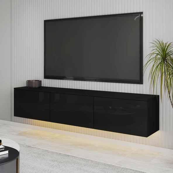 T0020 Alston 3 Kapaklı Duvara Monte Tv Ünitesi – LED Işıklı, Modern Tasarım, 160 cm - 7