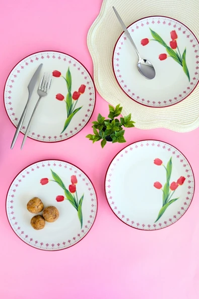 Tabak Evi Lale Tuval Pasta Takımı Rimli 20 cm 4 Kişilik 4 Parça TVL4PTPRS1160 - 5
