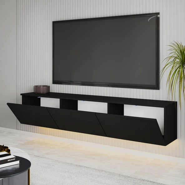 T0020 Alston 3 Kapaklı Duvara Monte Tv Ünitesi – LED Işıklı, Modern Tasarım, 160 cm - 4