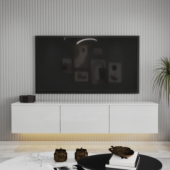T0020 Alston 3 Kapaklı Duvara Monte Tv Ünitesi – LED Işıklı, Modern Tasarım, 160 cm - 2