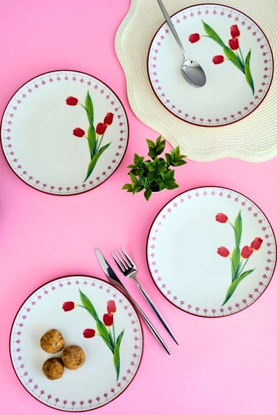 Tabak Evi Lale Tuval Pasta Takımı Rimli 20 cm 4 Kişilik 4 Parça TVL4PTPRS1160