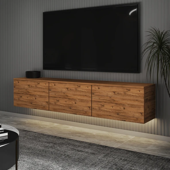 T0020 Alston 3 Kapaklı Duvara Monte Tv Ünitesi – LED Işıklı, Modern Tasarım, 160 cm - 3