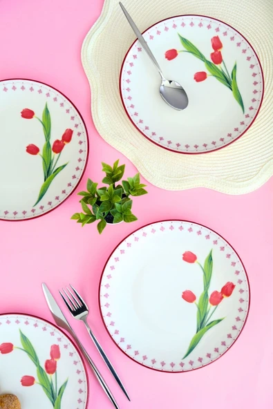 Tabak Evi Lale Tuval Pasta Takımı Rimli 20 cm 4 Kişilik 4 Parça TVL4PTPRS1160 - 4