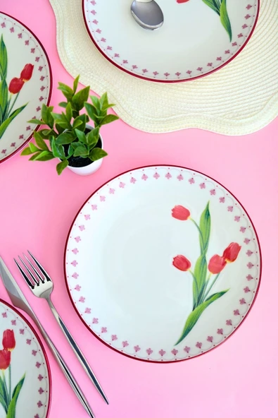 Tabak Evi Lale Tuval Pasta Takımı Rimli 20 cm 4 Kişilik 4 Parça TVL4PTPRS1160 - 3