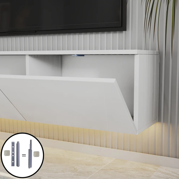 T0020 Alston 3 Kapaklı Duvara Monte Tv Ünitesi – LED Işıklı, Modern Tasarım, 160 cm - 6