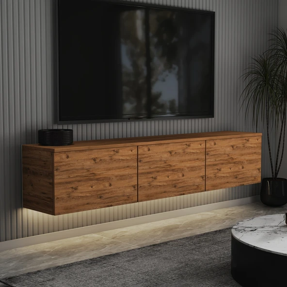 T0020 Alston 3 Kapaklı Duvara Monte Tv Ünitesi – LED Işıklı, Modern Tasarım, 160 cm - 2