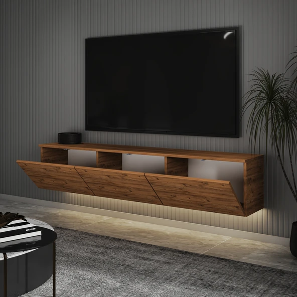 T0020 Alston 3 Kapaklı Duvara Monte Tv Ünitesi – LED Işıklı, Modern Tasarım, 160 cm - 4