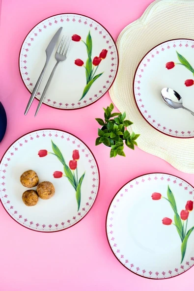 Tabak Evi Lale Tuval Pasta Takımı Rimli 20 cm 4 Kişilik 4 Parça TVL4PTPRS1160 - 6