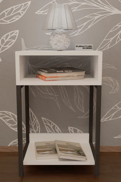 Dekoratif Başucu Komodin 2 Raflı Metal Ayaklı Sehpa - 2