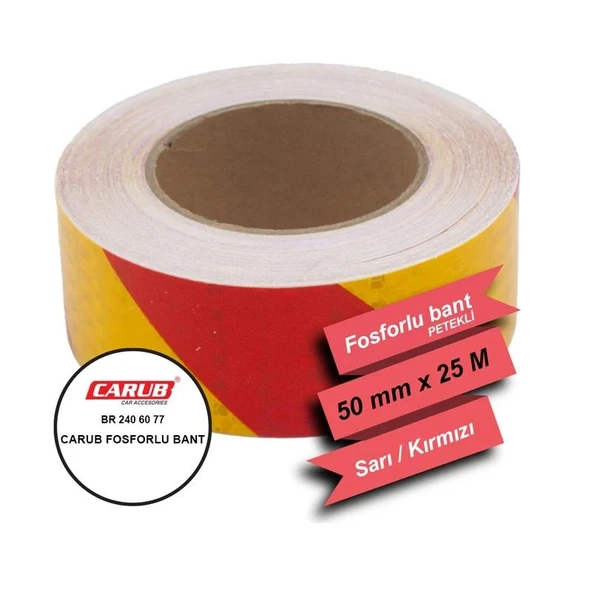 CARUB Fosfor Bant Petekli Çapraz 5 cm x 25M Sarı -Kırmızı - 2
