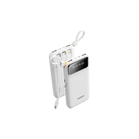 Sunix 10.000 Mah Dijital Göstergeli Kendinden Kablolu Powerbank Beyaz PB-120 - 2