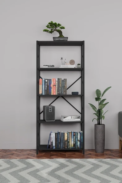 Metal Kitaplık 5 Raflı Dekoratif Kitaplık 150 Cm - Siyah - 3