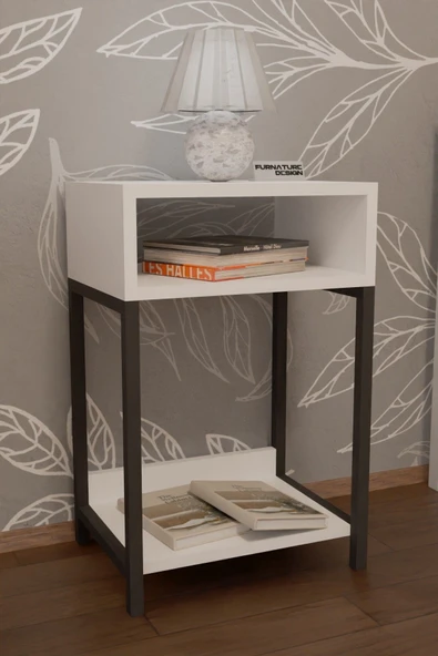 Dekoratif Başucu Komodin 2 Raflı Metal Ayaklı Sehpa - 3
