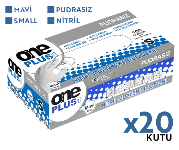 One Plus Nitril Muayene Eldiveni 100'lü S Küçük Boy Mavi 20 Kutu - 4