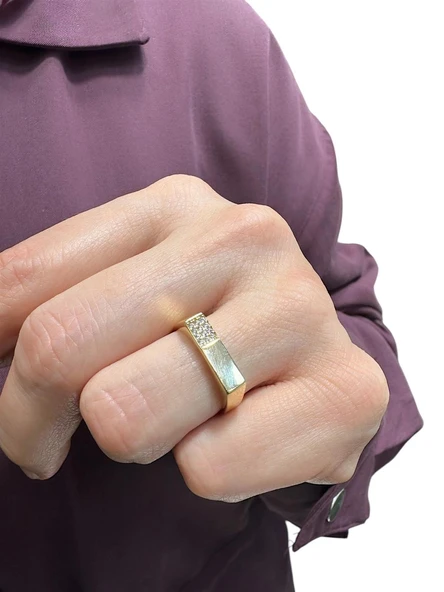 Üst Kalite Dikdörtgen İtalyan 14 Ayar Altın Yüzük - Resim 3