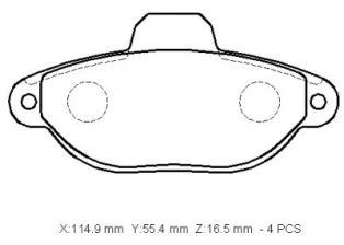 FIAT PANDA- 04/12; ÖN FREN BALATASI 1.2cc (KABLOSUZ)(DİSK) (114.9x55.4x16.5) (BRAMAX)