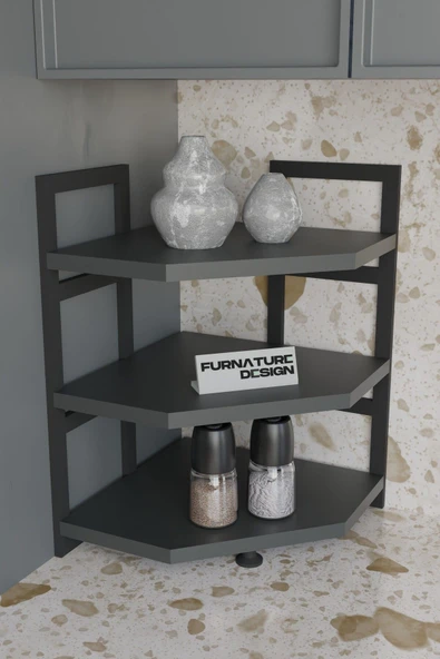 Akın Köşe Baharatlık 3 Raflı Mutfak Tezgah Üstü Köşe Raf - 2