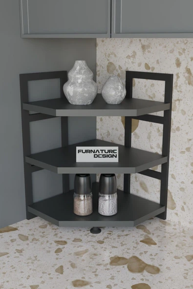 Akın Köşe Baharatlık 3 Raflı Mutfak Tezgah Üstü Köşe Raf