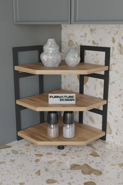 Akın Köşe Baharatlık 3 Raflı Mutfak Tezgah Üstü Köşe Raf