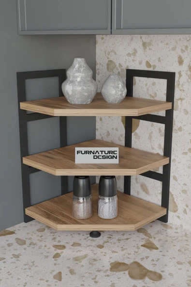 Akın Köşe Baharatlık 3 Raflı Mutfak Tezgah Üstü Köşe Raf - 3