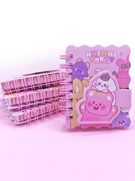 Animal Party Cırtlı Cep Boy Sevimli Mini Not Defteri (7x8 cm) - Hi