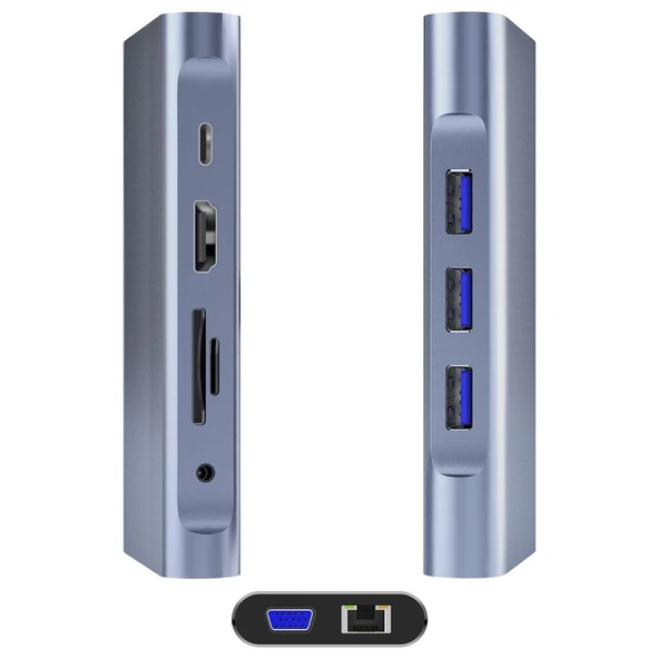 CHB055 Type-C To HDMI VGA RJ45 Ethernet 3*usb 3.0 Aux Pd Tf Sd Kart Okuyucu Dönüştürücü - 2