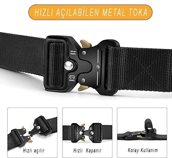 Kobra Kemer 125 Cm X 3.8 Cm - Taktik Outdoor ve Koruma Pantolon Kemeri SİYAH - 2