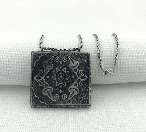 925 Ayar Güneş Simgeli Kral Zincirli Muska Kabı Kolye - Resim 2