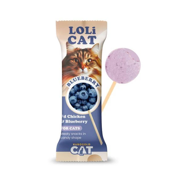 EuroCat LoliCat Tavuklu Yabanmersinli Lolipop Kedi Ödülü 1,5 Gr (15'li Paket)