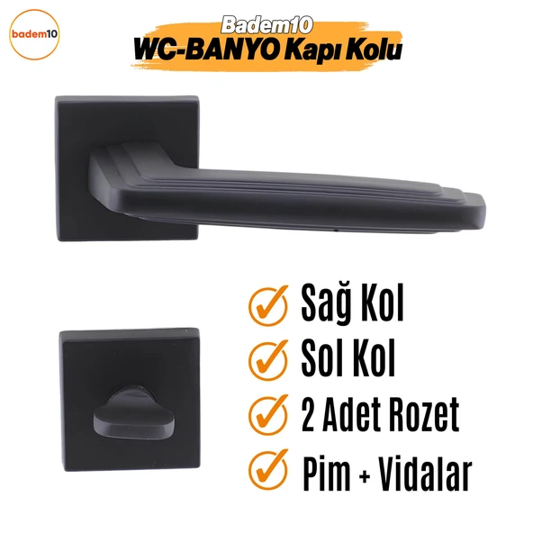 Bulut WC - BANYO Siyah Kapı Kolu Kare Rozetli Sağa Sola Uygun Ev Kapı Kolları Kilitlenebilir 1 Takım - 4