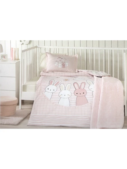 Özdilek Hello Rabbit Pembe Battaniyeli Bebek Nevresim Takımı 8115