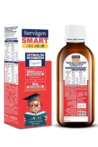 Sorvagen Smart Kids Sıvı Form - Sitikolin DHA Omega 3 Norveç Balık Yağı ve B12 - 150 ml - Resim 3