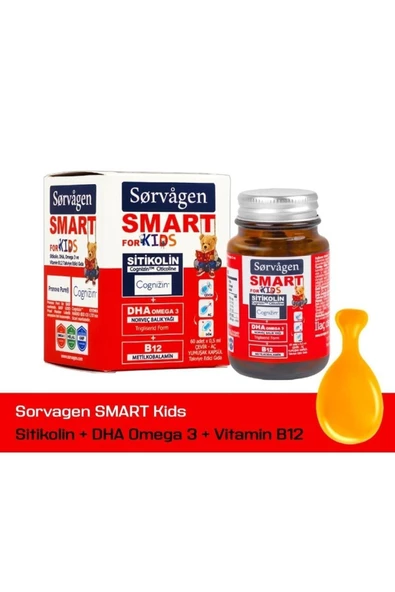 Sorvagen Smart Kids Sitikolin Dha Omega 3 Norveç Balık Yağı B12 60 Kapsül