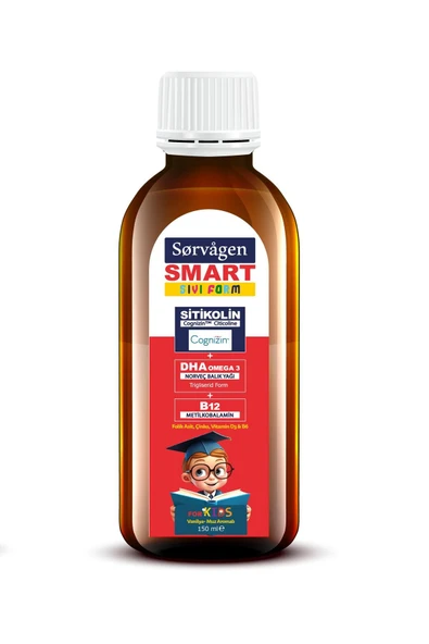 Sorvagen Smart Kids Sıvı Form - Sitikolin DHA Omega 3 Norveç Balık Yağı ve B12 - 150 ml - Resim 4