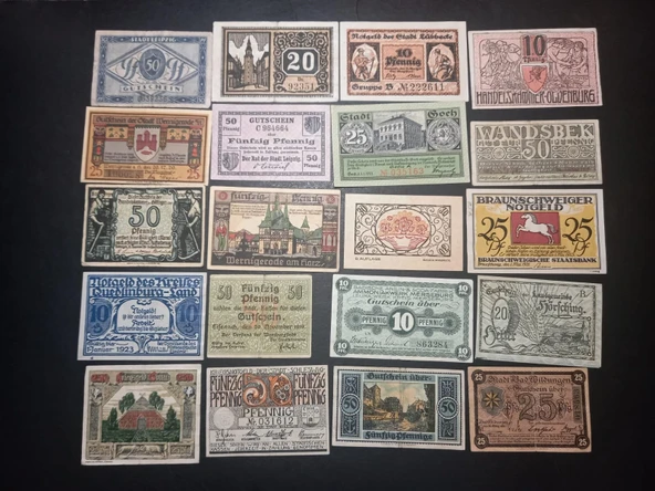 Escoines Koleksiyon 399636802601856cc3 Almanya 20'Li Notgeld lot Ehalet Acil Durum Paraları