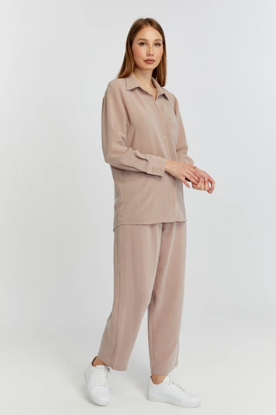 Kadın Vizon Casual Salaş Kalıp Gömlek - 8