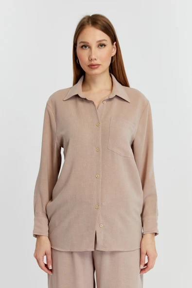 Kadın Vizon Casual Salaş Kalıp Gömlek - 5