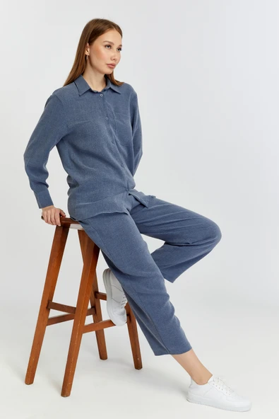 Kadın İndigo Casual Salaş Kalıp Gömlek - 10