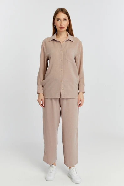 Kadın Vizon Casual Salaş Kalıp Gömlek - 4