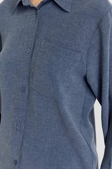 Kadın İndigo Casual Salaş Kalıp Gömlek - 4