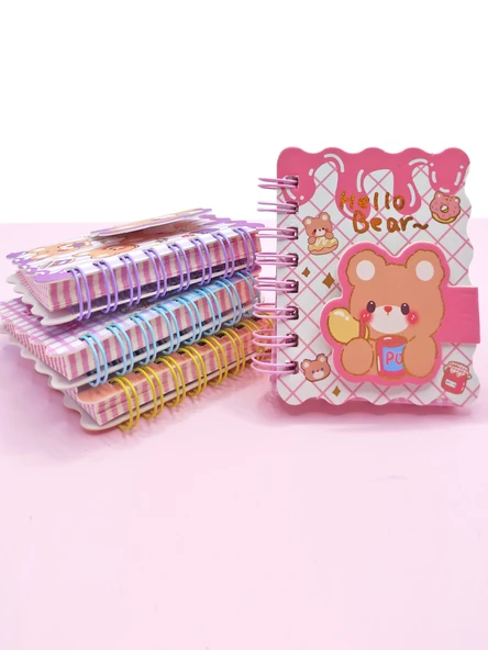 Hello Bear Cırtlı Cep Boy Sevimli Ayıcık Mini Not Defteri (7x8 cm) - Pembe