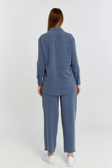 Kadın İndigo Casual Salaş Kalıp Gömlek - 5